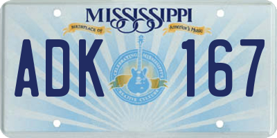 MS license plate ADK167