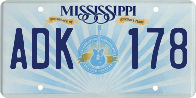 MS license plate ADK178