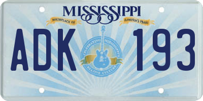 MS license plate ADK193