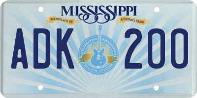 MS license plate ADK200