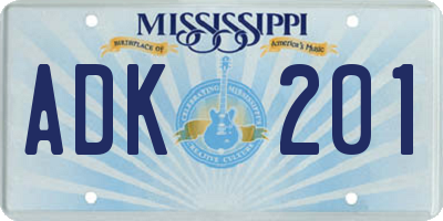 MS license plate ADK201