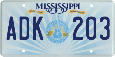 MS license plate ADK203