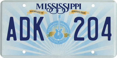 MS license plate ADK204