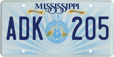 MS license plate ADK205