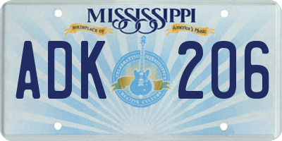 MS license plate ADK206