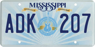 MS license plate ADK207