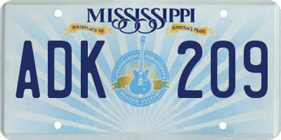 MS license plate ADK209