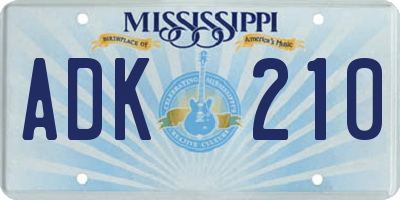 MS license plate ADK210