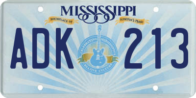 MS license plate ADK213