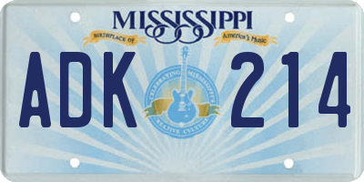 MS license plate ADK214