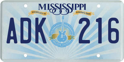 MS license plate ADK216