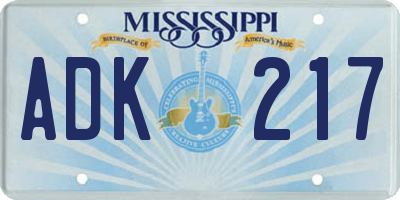 MS license plate ADK217