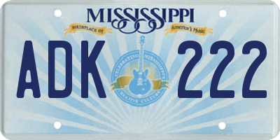MS license plate ADK222