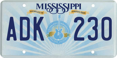 MS license plate ADK230