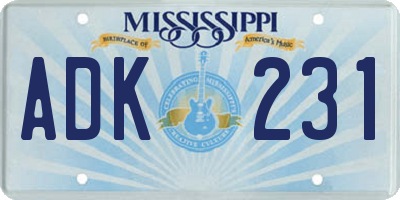 MS license plate ADK231