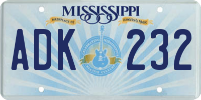 MS license plate ADK232