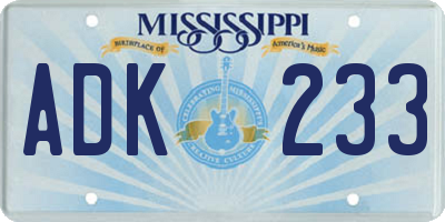 MS license plate ADK233