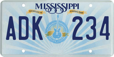MS license plate ADK234