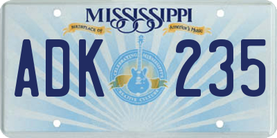 MS license plate ADK235
