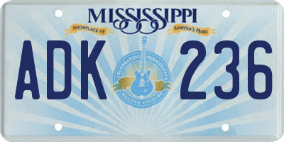 MS license plate ADK236