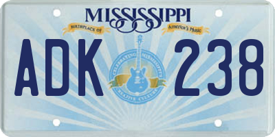 MS license plate ADK238