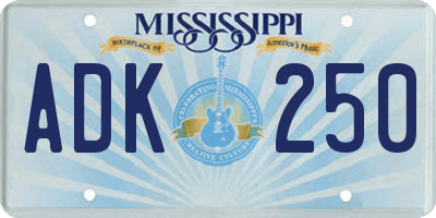 MS license plate ADK250