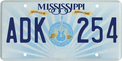 MS license plate ADK254