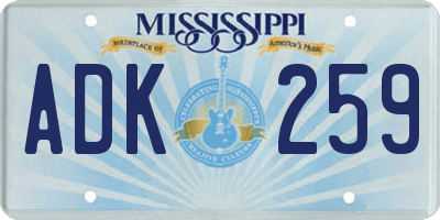 MS license plate ADK259