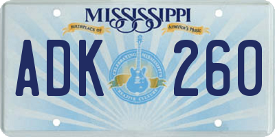 MS license plate ADK260