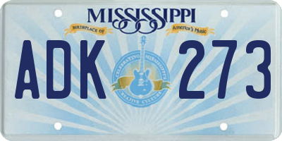 MS license plate ADK273