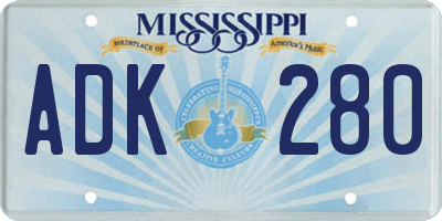 MS license plate ADK280