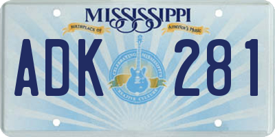 MS license plate ADK281