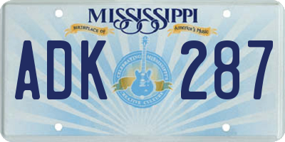 MS license plate ADK287