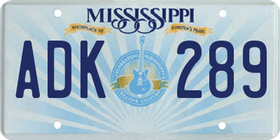 MS license plate ADK289