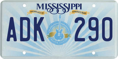 MS license plate ADK290