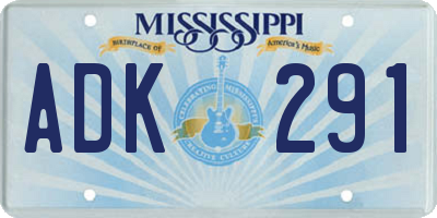 MS license plate ADK291