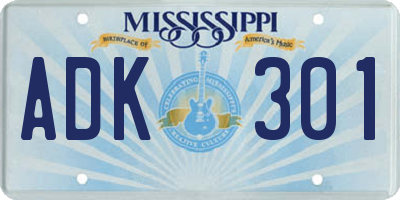 MS license plate ADK301