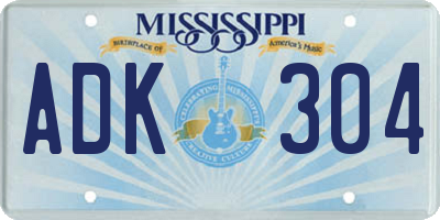 MS license plate ADK304
