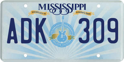 MS license plate ADK309