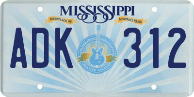 MS license plate ADK312
