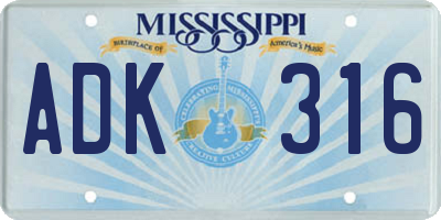 MS license plate ADK316