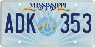 MS license plate ADK353