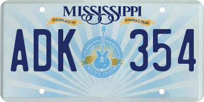 MS license plate ADK354