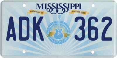 MS license plate ADK362