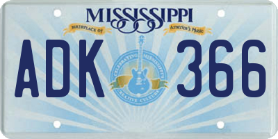 MS license plate ADK366