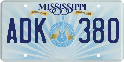 MS license plate ADK380