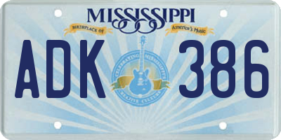 MS license plate ADK386
