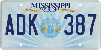 MS license plate ADK387