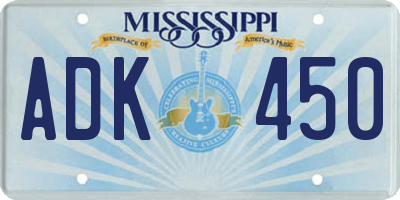 MS license plate ADK450
