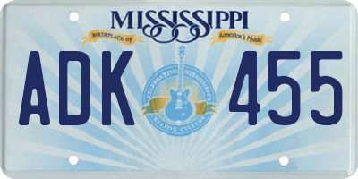 MS license plate ADK455